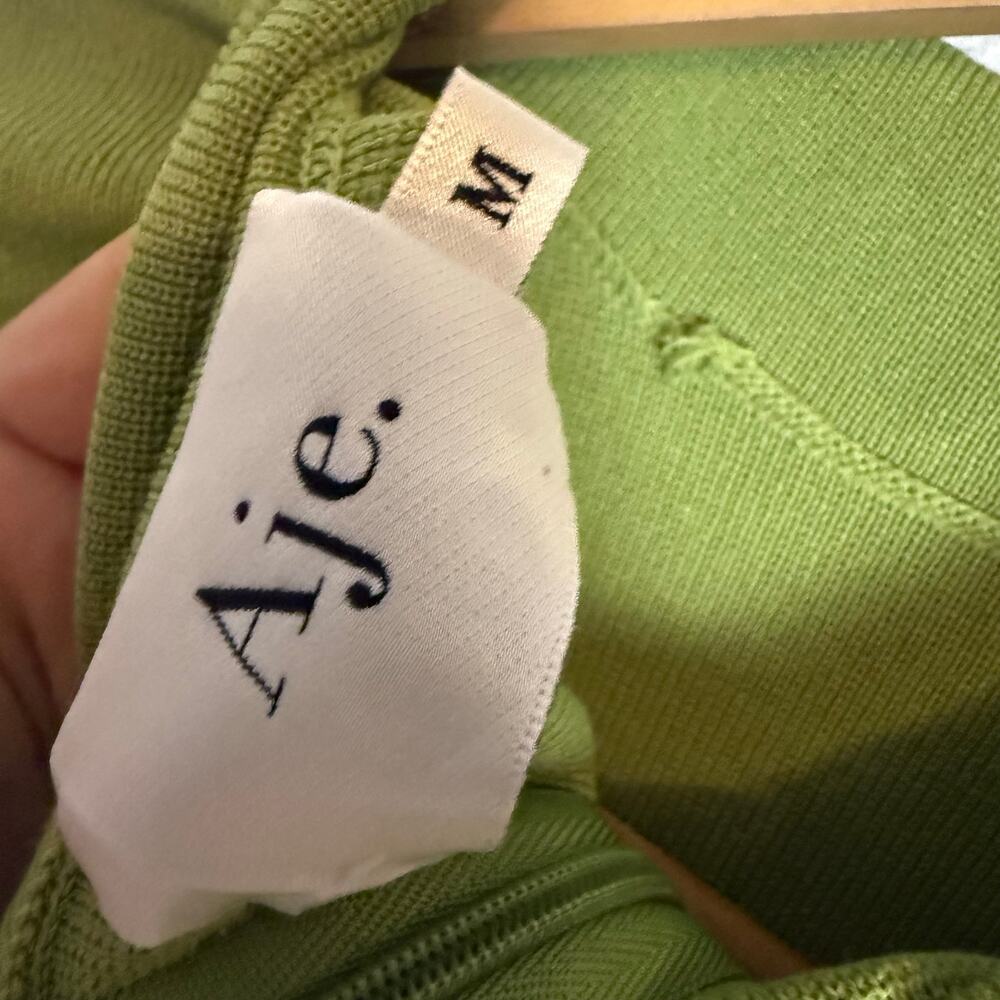 Aje Amelie Spring Green Cut Out Long Sleeve Knit Mock Neck Midi Dress Sz Medium - Picture 13 of 13